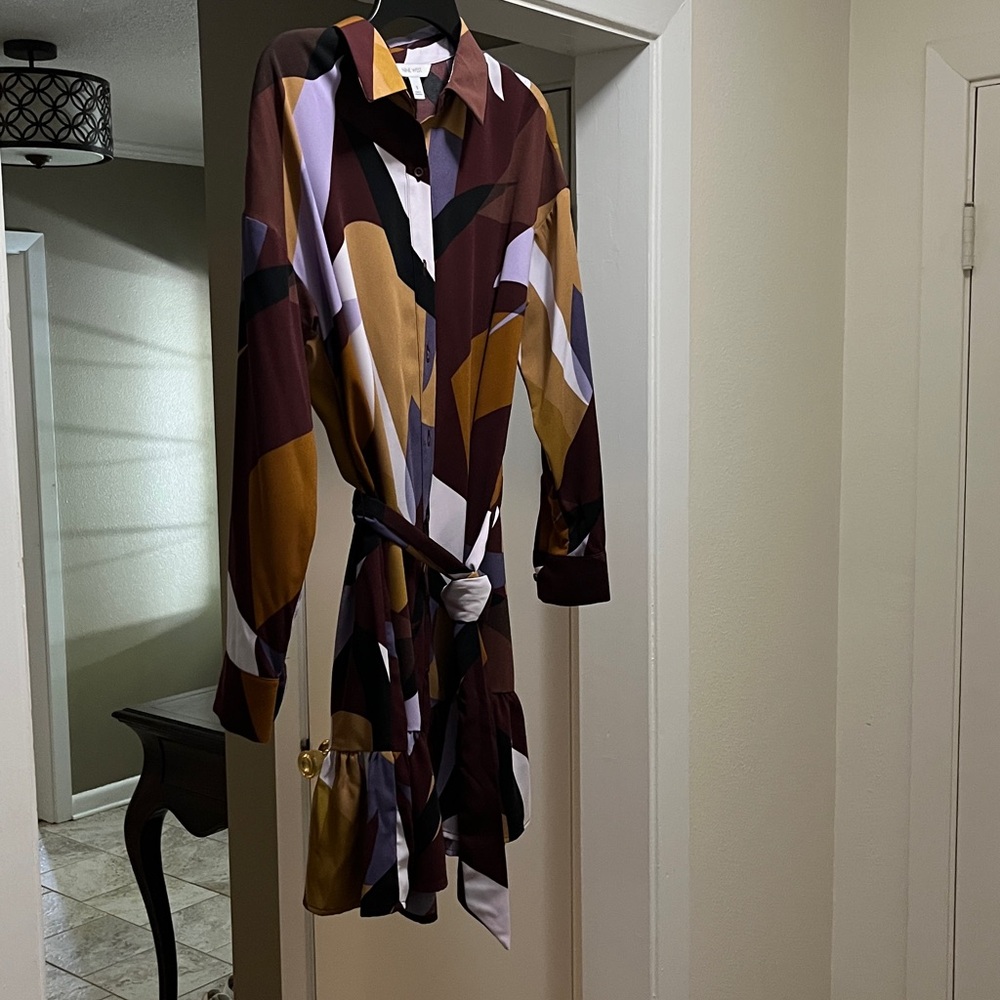 Nine West Long Sleeve Color Block Dress
